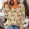 Women's V-Neck Long Sleeve Christmas Print Lightweight Blouse for Spring and Summer