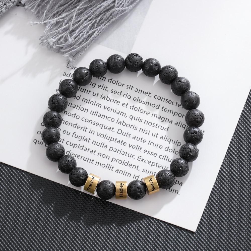 Personalized Bracelets Engraved 1 ~4 Names Customized Men Gold Color Color Beads Elastic Bangle Plain Simple Jewelry Giveaway Gifts (Ba103287 )Simple