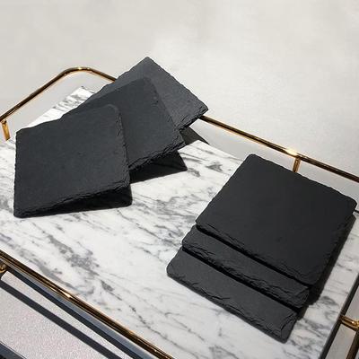 Natural Black Stone Slate Square Coasters - Unique Design