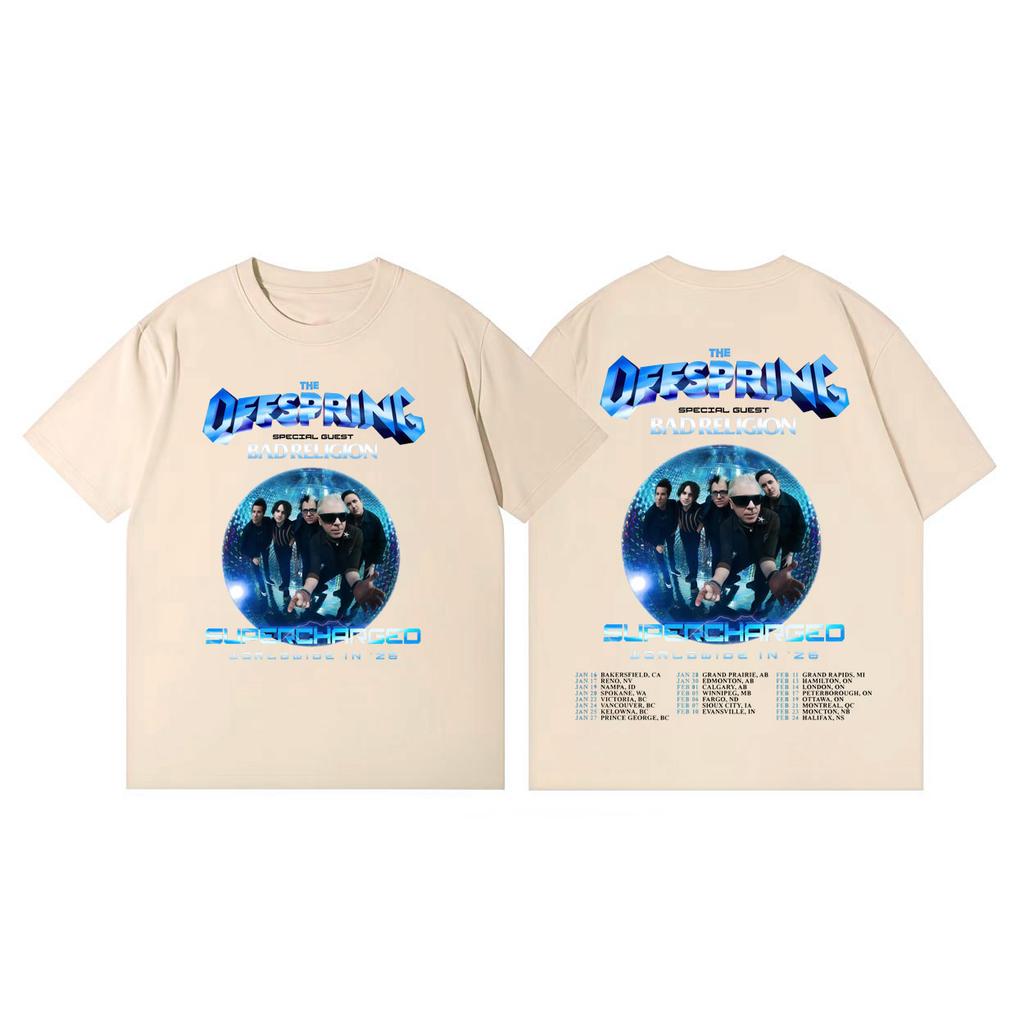 Band Punk Rock The Offspring Supercharged Tour 2026 Magliette Grafiche Alta Qualità Moda Maglietta Unisex Casual Magliette in Cotone