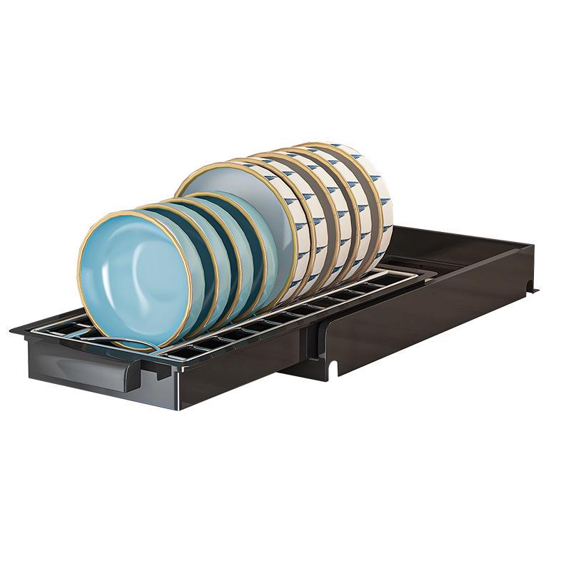 Tiered In-Cabinet Pull-Out Dish Rack for Plates and Bowls