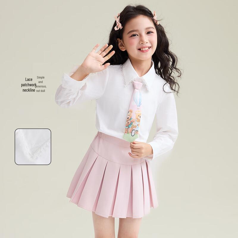 Детская хлопковая рубашка с воротником Питер Пэн и кружевом 140