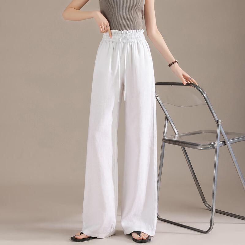 RAIN.CUN Women's Premium Linen Drawstring Wide-Leg Pants