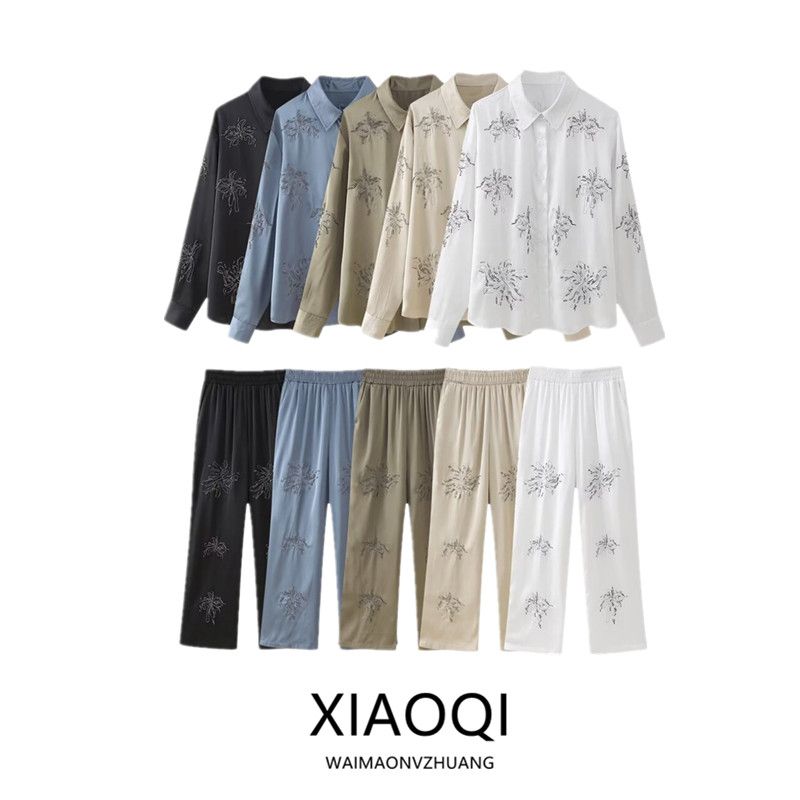 Western Style 2024 Spring New Women Loose Beaded Embroidery Shirts High Waist Trousers 4786059 807