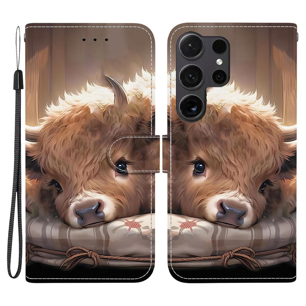 For Samsung Galaxy S26 Ultra Leather Case Stand Wallet Pattern Printing Phone Cover with Wrist Strap