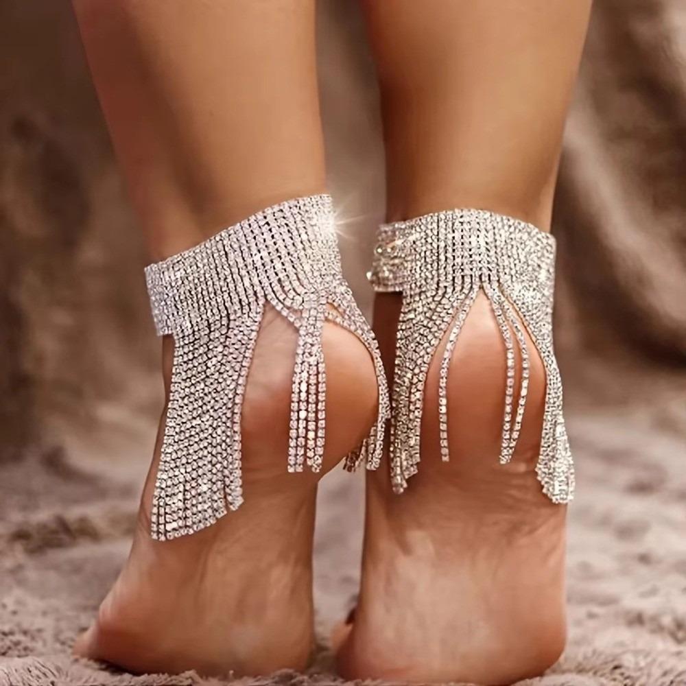 1 Pc Silver/Gold Rhinestone Anklet Shiny Rhinestone High Heels Anklet Women Leg Jewelry Accessory