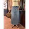 Introducing the "NEWOPEN 2025 Retro Washed Patchwork High Waist Denim Midi Skirt S5097" – a Stylish Summer Staple for a Slimming Vintage Look.