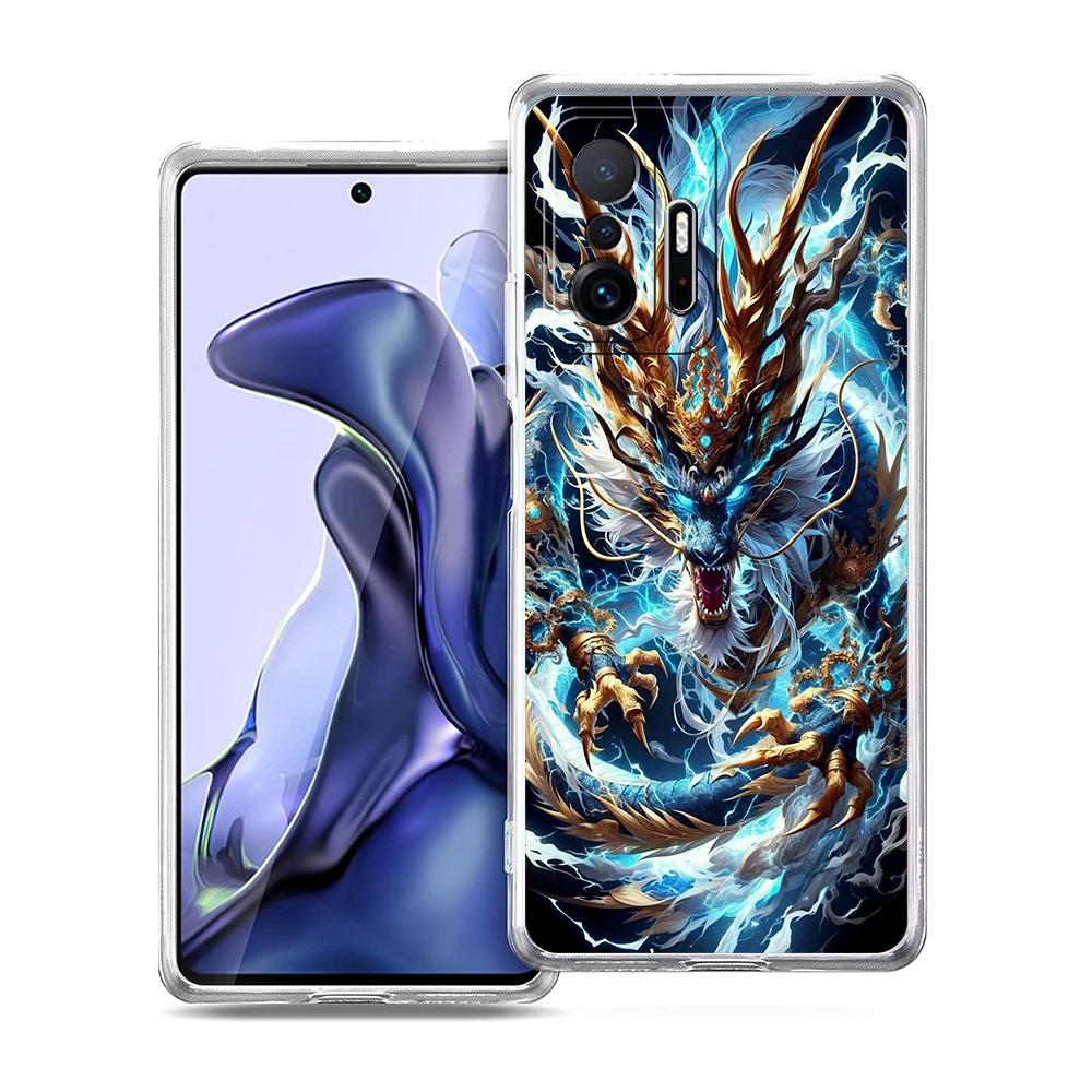 Transparent Phone Case for Xiaomi Mi 14 13 12 11 Ultra Poco X3 NFC F3 F6 Pro Soft TPU Shell Trend Fashion Cartoon Chinese Dragon