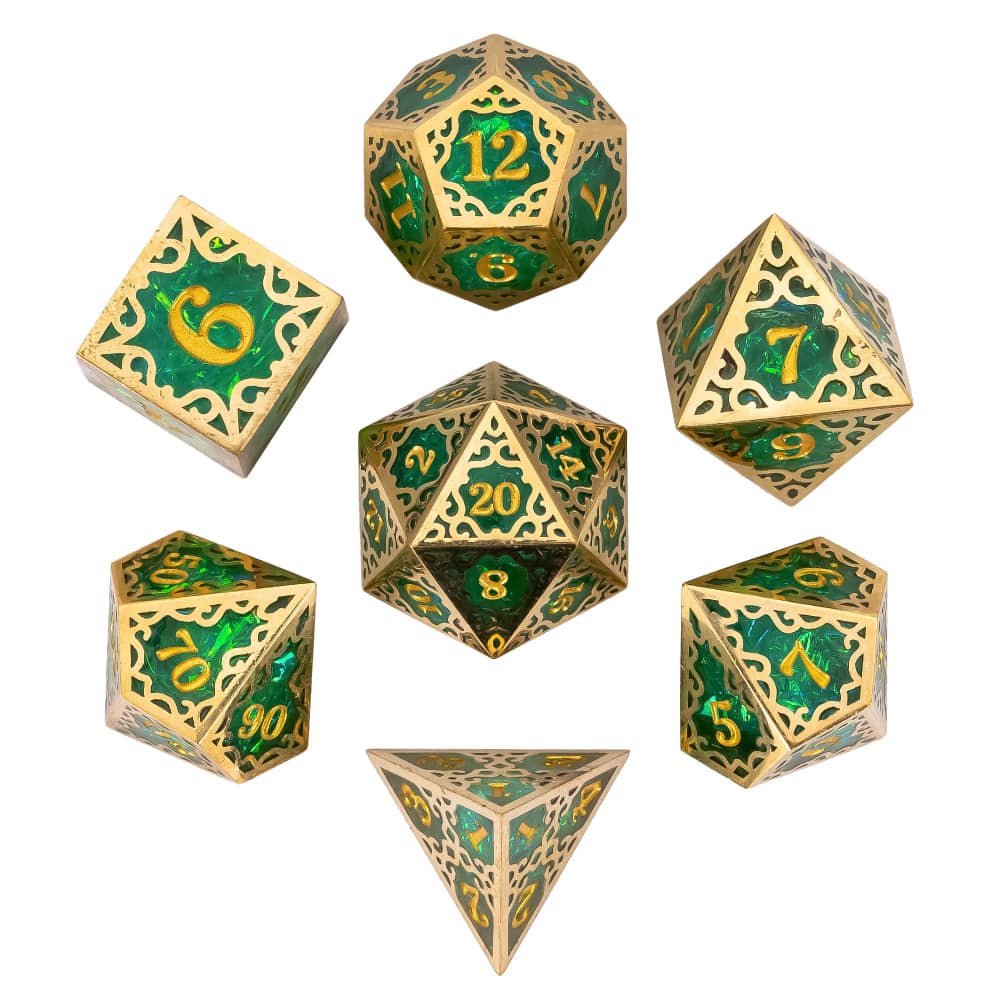 Cusdie Metal Frame+Glitter Candy Paper Dice Set Unique D4-D20 Polyhedral Dice for Pathfinder Tabletop Role Playing Board Games