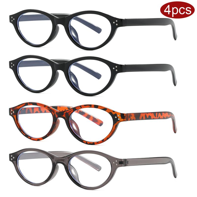 Protective Glasses 1/4pcs Vintage Oval Anti-blue Light Glasses Frame Women Men Rivet Luxury Eyeglasses Trendy Brand Eyewear