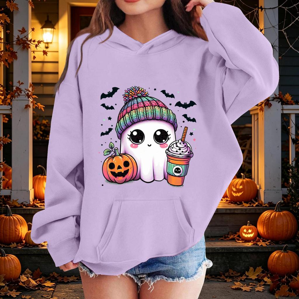 Kids Halloween Printed Hoodie, Loose Fit Casual Pullover for Boys Girls
