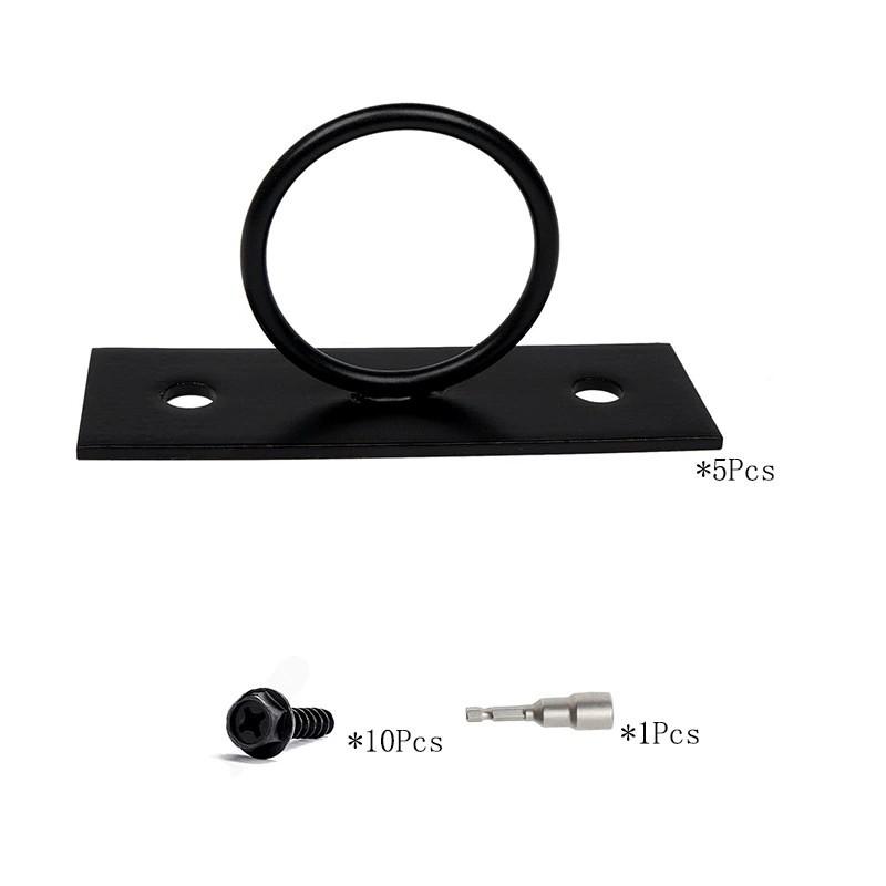 5-pakning Svarte dekorative ringtauholdere for hampetaugjerde, trapperekkverk, veggmontert henger, takkrok