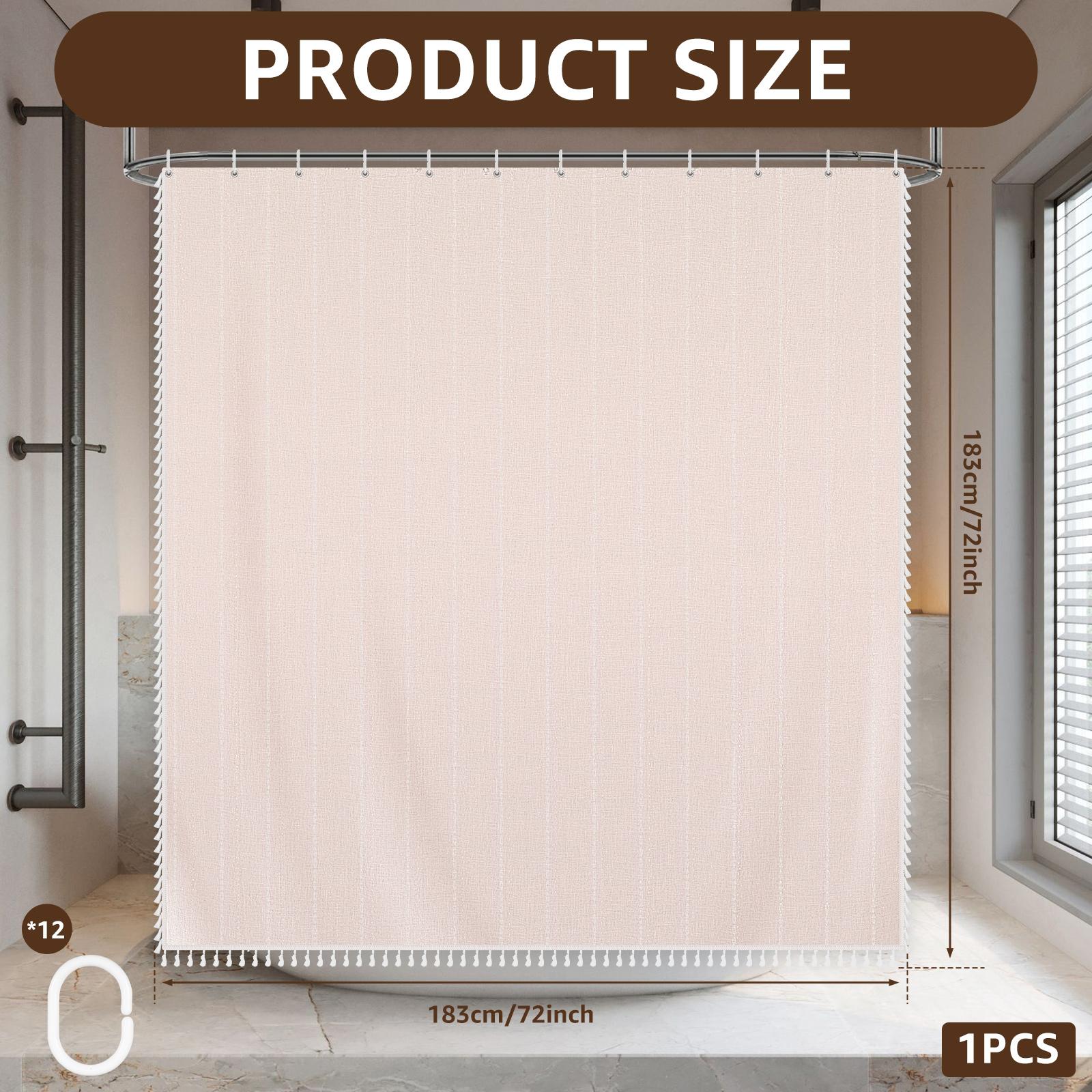 

Лляна шторка для душу 72x72 дюйми Водонепроникна та швидковисихаюча шторка для душу з гачками Бохо-стиль Дверна шторка Декор для ванної кімнати