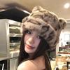 Winter Imitation Fur Hat Plush Bucket Hat Leopard Print Bear Ear Ruslan Baginsky Hat Thicken Woman Bonnet Ski Cap Fisherman Hats