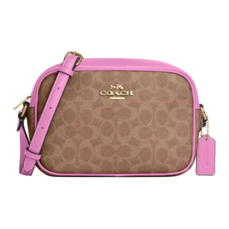 Coach Jamie 22 Brand Logo Classic Print Coated Canvas Camera Bag Crossbody Shoulder Bag Small Women bags Brown Pink CZ186-IMXVS Basic Set (Bag+Dust Bag)
