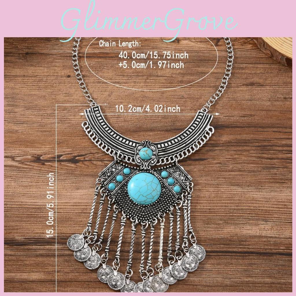 Geometric Ethnic Necklace Zinc Alloy Pendant With Beaded Chain For Boho Jewelry