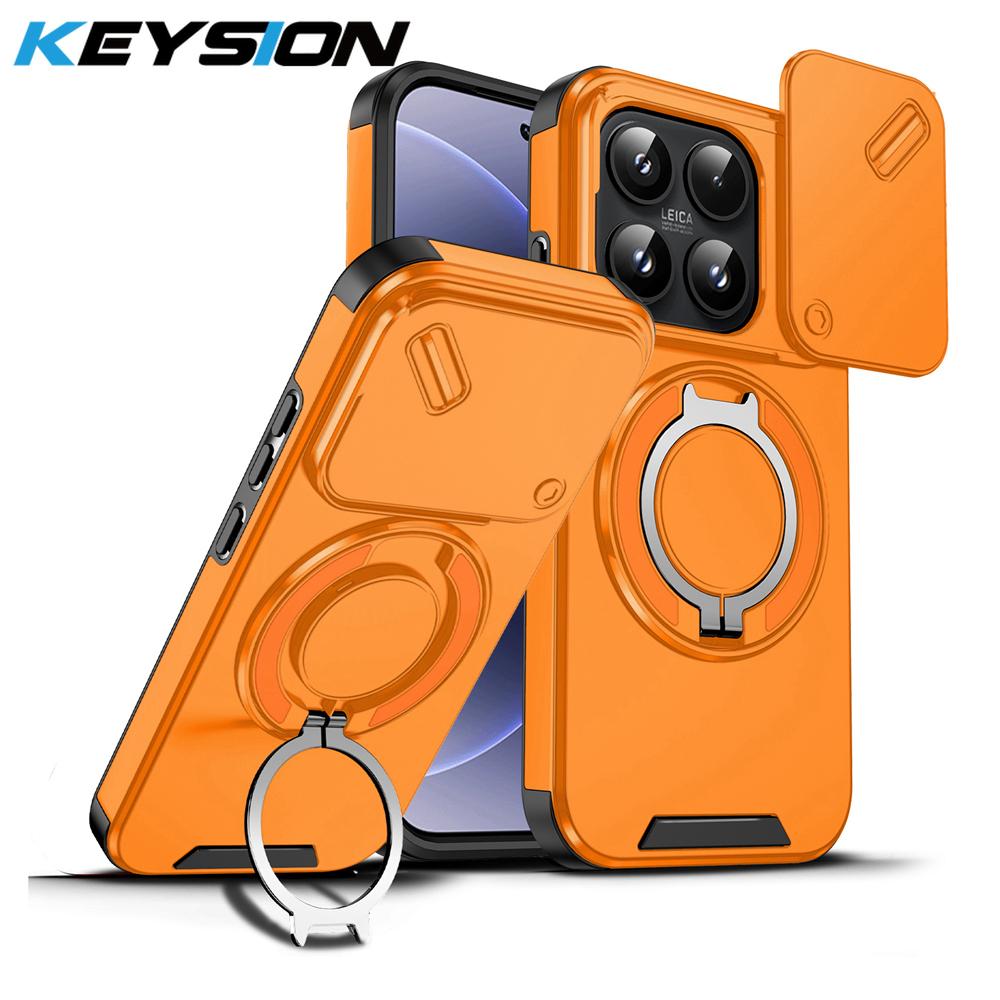 KEYSION 360° Rotating Ring Stand Phone Case for Xiaomi 17 Slide Camera Protection Magnetic Shockproof Back Cover for Xiaomi 17