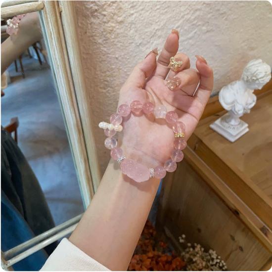 Zhang Junning's same style natural pink crystal bracelet for women, hibiscus stone, horse pink crystal Pixiu bracelet, peach blossom bracelet