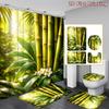 4Pcs 2D Flat Forest Shower Curtain Set with Non-Slip Bath Mat, Toilet Lid Cover, Contour Rug & 12 Hooks, Bathroom Decor