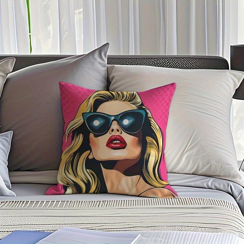 1Pc Pop Art Fashion Girl Print Throw Pillow Cover,Suitable For Sofa,Bedroom,Living Room,A Stylish Gift For Fashion Lovers