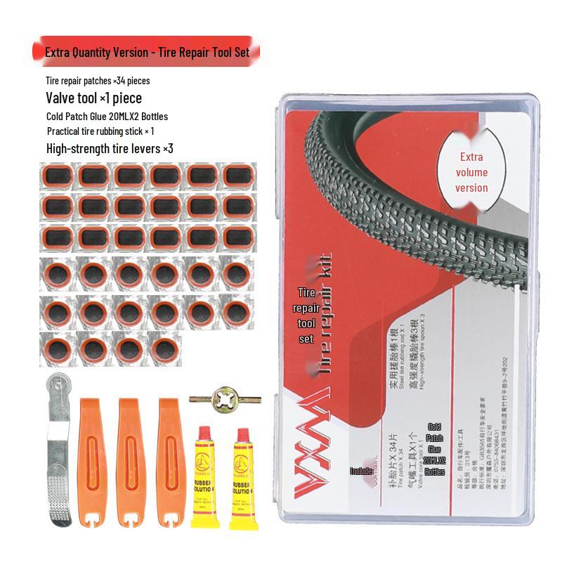 Mountain & Road Bike Glue-Free Tire Repair Set with Patch & Lever Tools