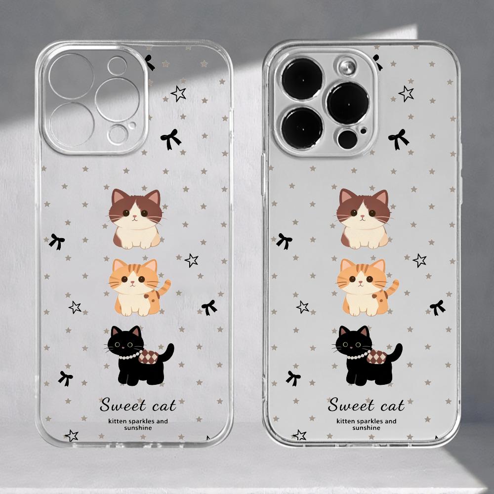 Cat Star TPU transparent phone case suitable for iPhone 17 16 15 14 13 12 11 Pro/Max/Plus anti drop and shockproof back cover