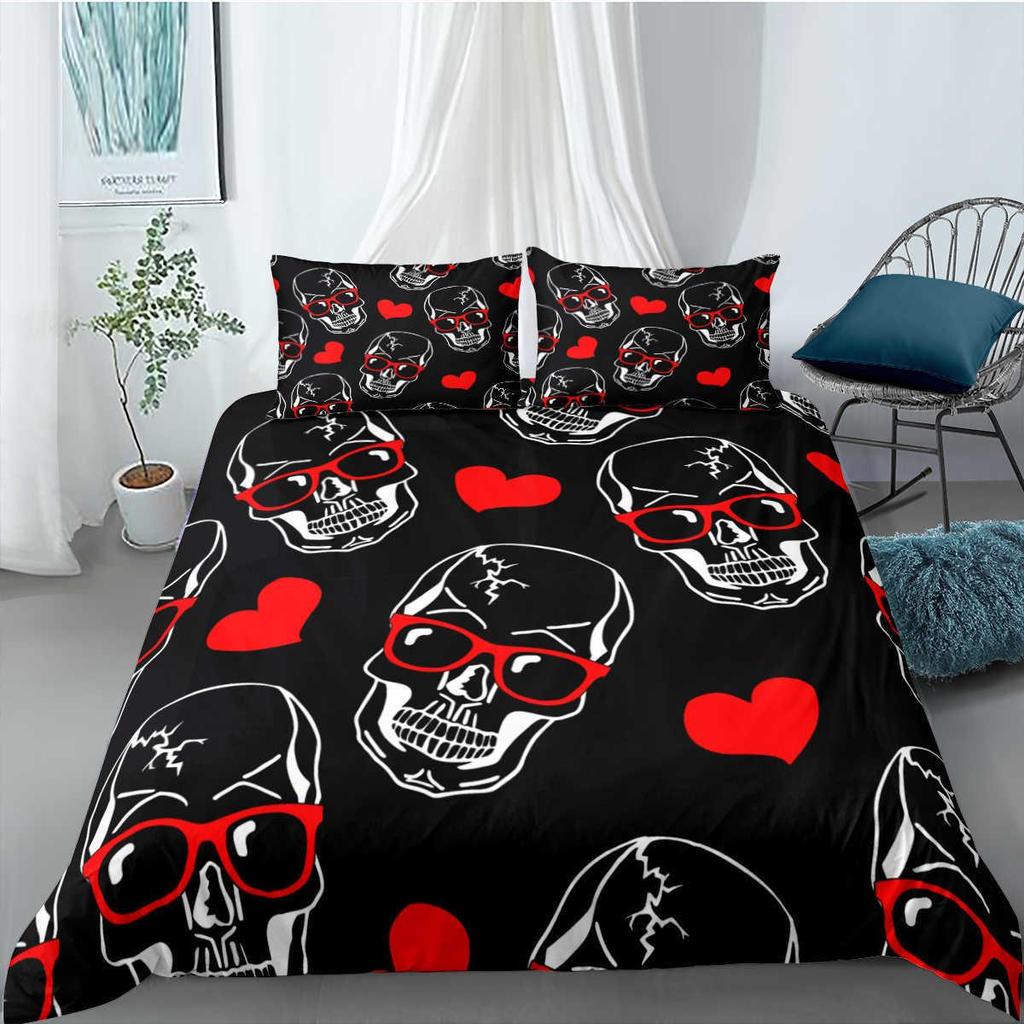 Gothic Death Moth Skull Duvet Cover King Size Microfiber Bedding Set For Teen Boy Skeleton Love Heart