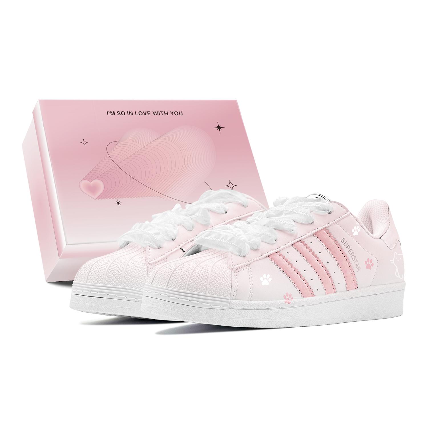 

Adidas Originals Superstar 2 Romantic Treats, Cute Cat Paw Low top Skateboard Shoes Unisex Pink White IH8659(TeamS1-S-BOX) 36