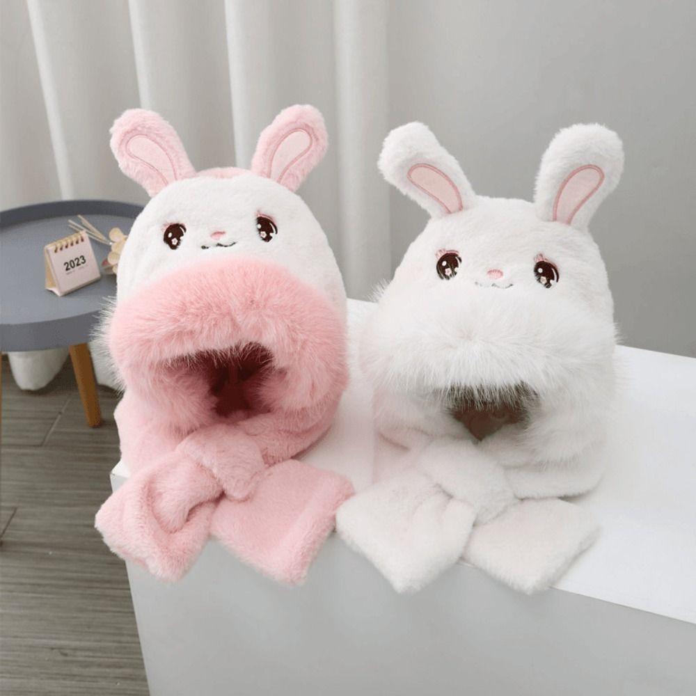 Plush Baby Hat With Scarf Windproof Beanie Hat Scarf Cute Ear Protection Cap Autumn Winter