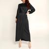 Women's Fashion Solid Color  Long Sleeve Satin Soft Waist And  Dress