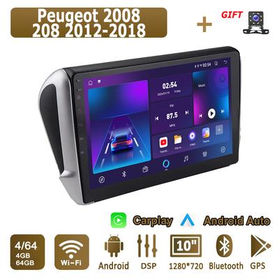 Android Carplay autórádió Peugeot 2008 208 2012-2018 Multimédia lejátszó fejegység Sztereó GPS Navigáció BT WIFI 4+64GB