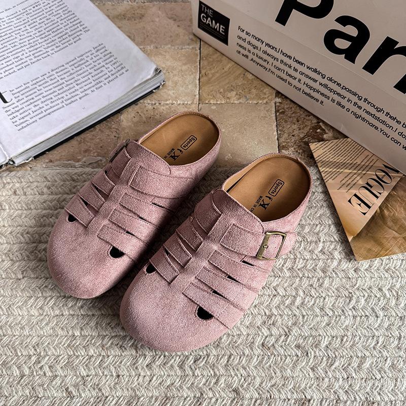 Cowhide version~ Genuine leather women's flat-bottomed retro baotou half slippers women's summer wear pig cage sandals
