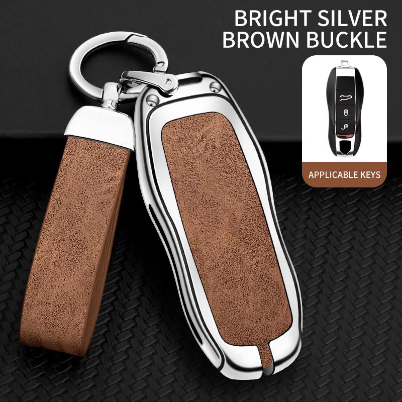 Leather Car Metal Key Case Cover Shell Fob For Porsche Panamera Cayenne 971 911 9YA Macan Boxster Keychain Accessories