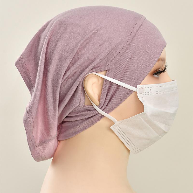 Solid Color Modal Under Cap With Ear Hole Hijab Caps Muslim Woman Hijabs Inner Scarf Lady Bandanas Cap Under Caps Soft Hijabs