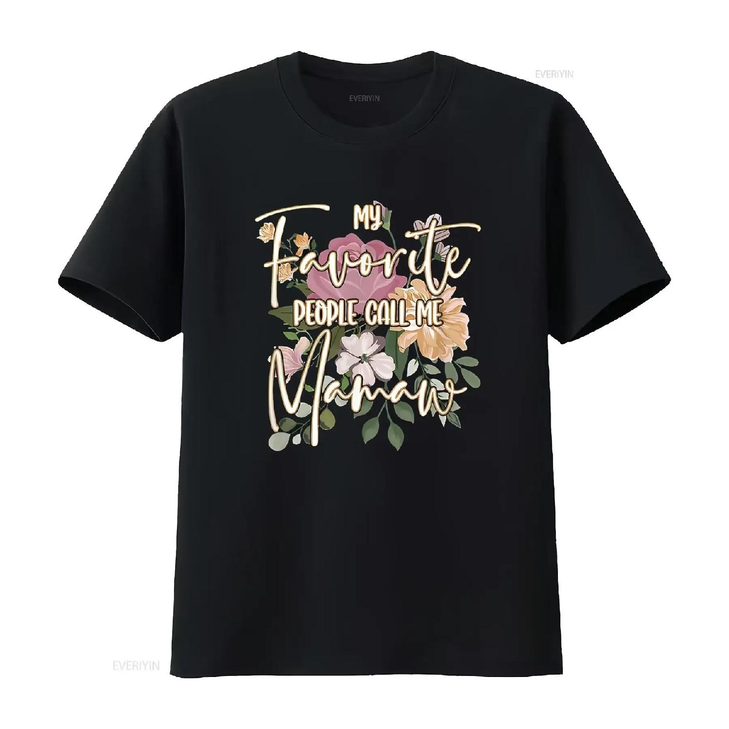 Womens My Favorite People Call Me Mamaw T Shirt Black 2XL vintage Washed Top For Everyday Wear Versatile Breathable fashion XXXXL