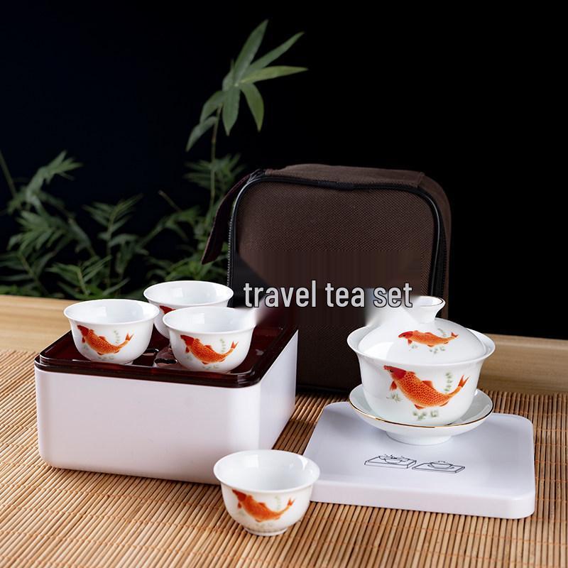 Portable Ceramic Kung Fu Travel Tea Set with Tray and Case