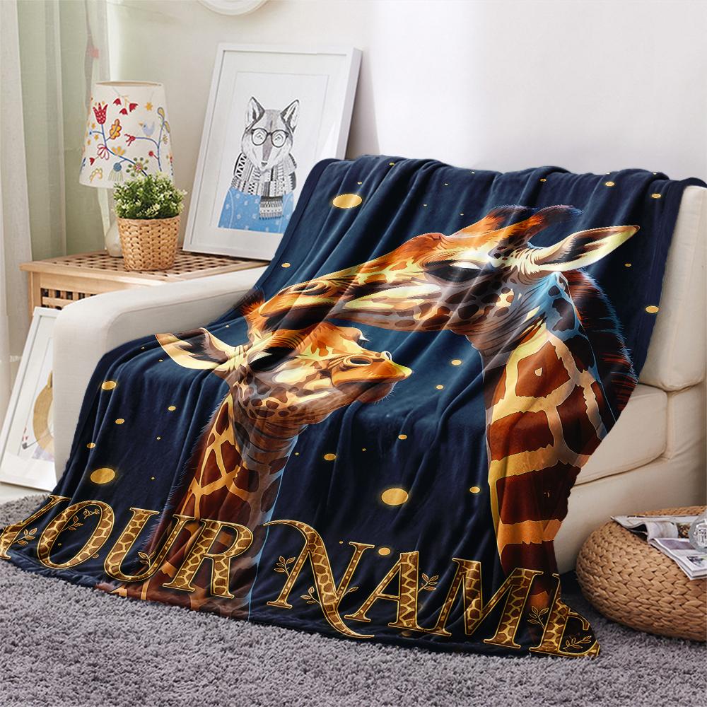 1PC Custom Name Giraffe Name Patterned Flannel Blanket Suitable For All Seasons for Home Decor Warmth and Comfort Gifts Holiday Present_lx