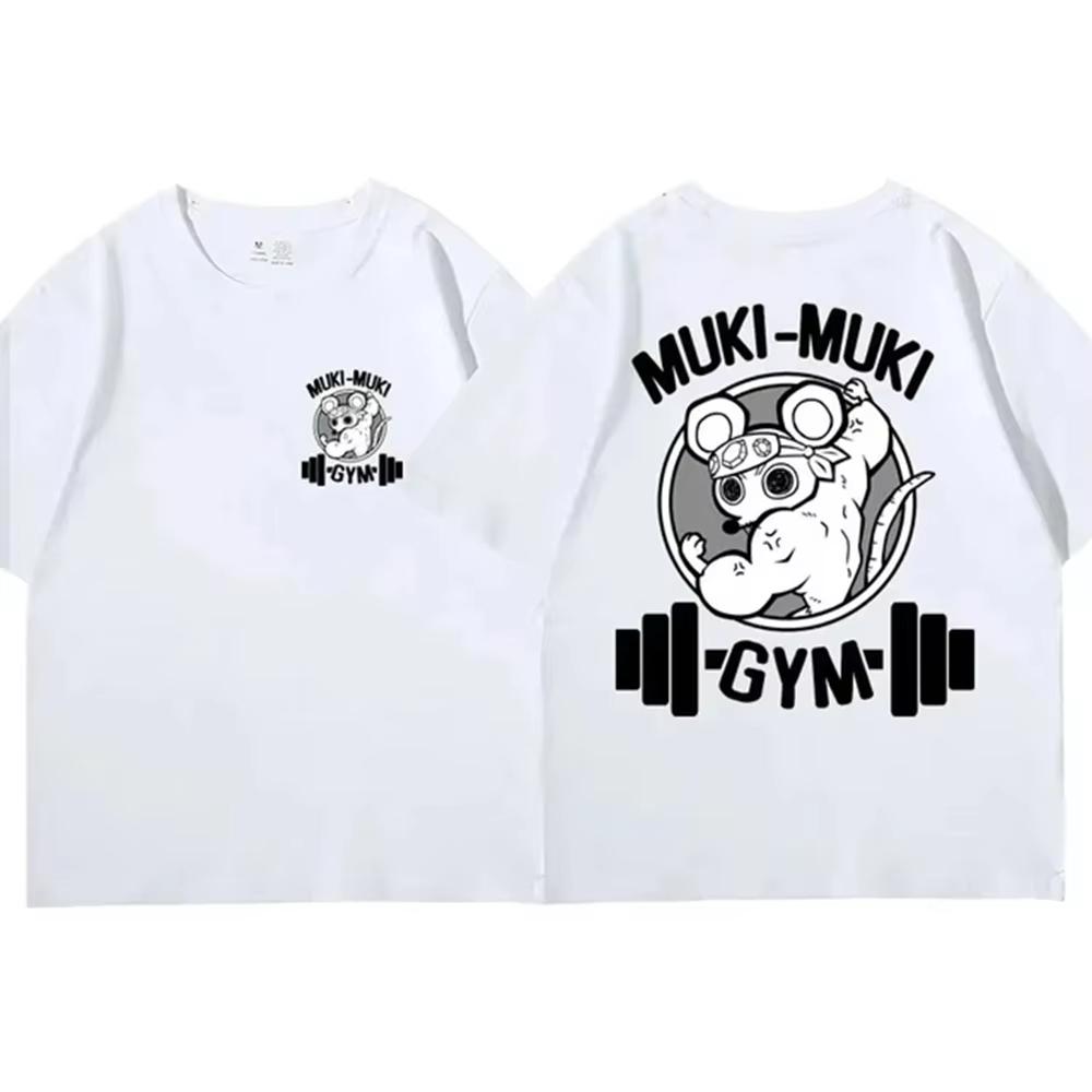 Anime Demon Slayer Uzui Tengen Print T-shirts Unisex Funny Ninja Mice Muki Muki Gym T Shirt Muscular Mouse UNSEIX Oversized TOP