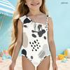 Girls One Shoulder Ruffle One Piece Marble Printed Swimsuit