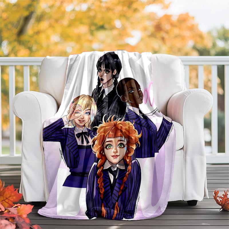 1pc Addams Family Wednesday4 Theme Blanket - Digital Print, Polyester, Cozy for All Seasons, Perfect for Outdoor, and Travel