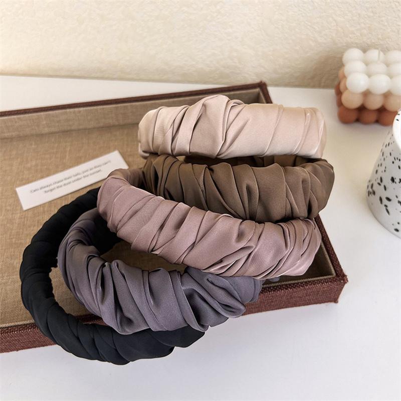 Fashion Women's Ruffled Satin Headband Elastic Hair Accessories for All Seasons Ins Female Casual Shopping Hairband
