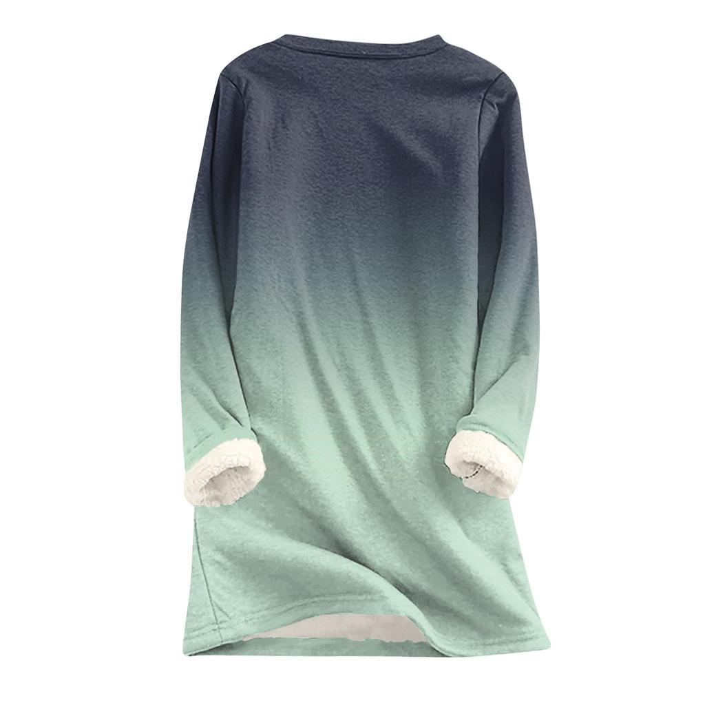 Dámský top s kulatým výstřihem s potiskem, zahuštěný plyšový kašmírový hřejivý dlouhý top