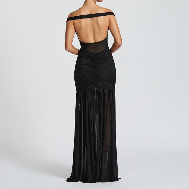 European and American summer sexy V-neck see through backless temperament slit dress