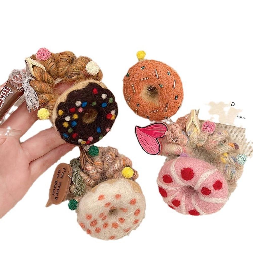 Wool Felt Telephone Line Hair Rope Straight Cookies Ponytail Holder Plush Donut Hair Ring  Daily