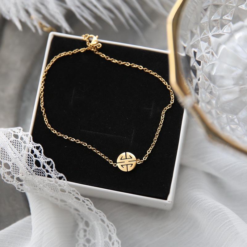 Elegant Ins-Style Fú Lucky Charm Titanium Steel Gold Bracelet for Women (Japanese & Korean Edition)