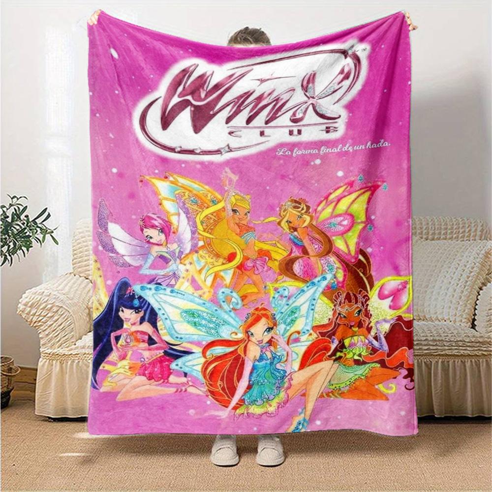 Winx Club Print Flannel Blanket High Quality Warm Comfortable Cover for All Seasons Perfect for Gifts Home Decor