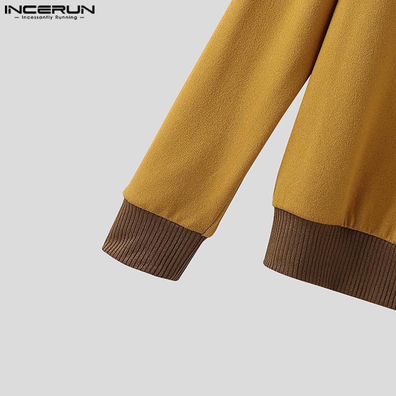 INCERUN Herbst Herren Reverskragen Langarm Rippen-Patchwork Lässige Lockere Pullover-Tops