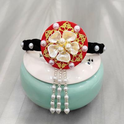 Retro Flower Korean Headband Pearl Tassels Hanbok Hairband Traditional Headdress Stage Dance Hair Hoop Performance