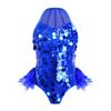 Kids Girls Dance Performance Costume Sleeveless Side Invisible Zipper Back Mesh Patchwork Feather Glittery Sequin Leotard