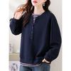 September Momo Fashion Stripe Fake Two Pieces Hoodie Ozhouzhan Plus size Leisure Women clothes 2025 New Autumn clothes Top